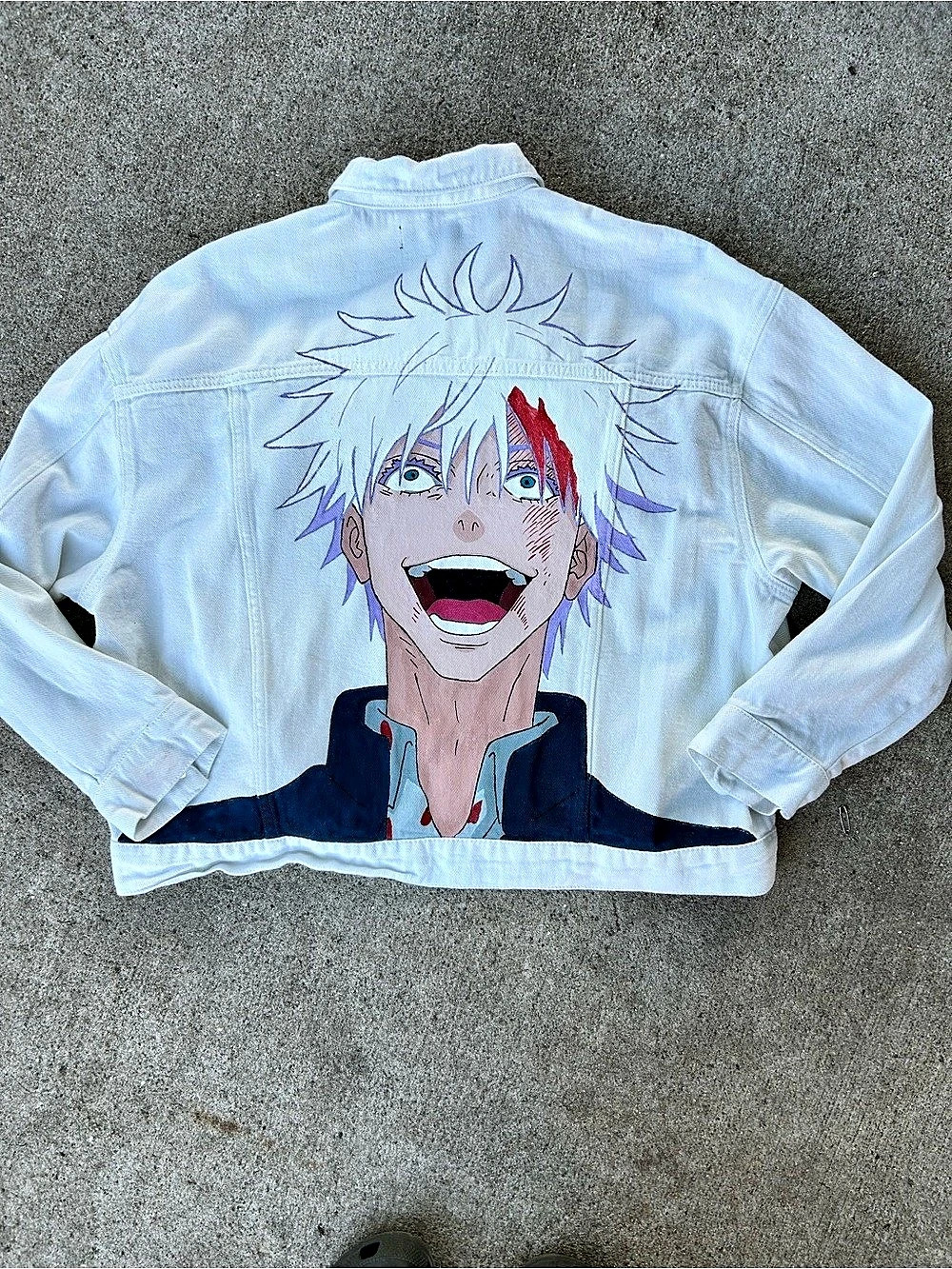 Anime Graphic White Denim Jacket XL NWT